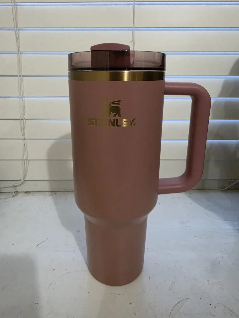 Stanley Rose Pink Travel Tumbler with Gold Accent